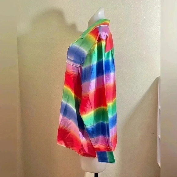 Nordstrom BP Size M Satin Pajama Top Shirt Red Multi Rainbow Ombre NEW - Picture 2 of 11